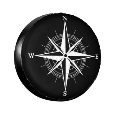 Imagem de LOJAOGON Capa de pneu sobressalente com símbolo de rosa bússola protetores de roda à prova de poeira capa de pneu para trailer, trailer, areia muitos veículos 40.6 cm