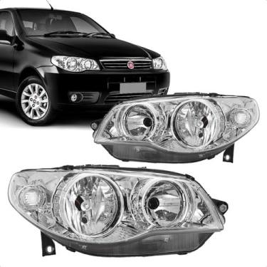 Imagem de Farol Direito Cromado Rufato 16580 – Fiat Palio 2004 a 2013 – Lente Cristal H7/H7 – Máscara Cromada – Substituição Precisa – Encaixe Original