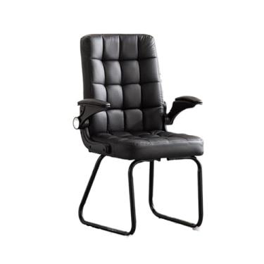 Imagem de ZzleoyuUUs-12 Almofada de tecido para cadeira de escritório, cadeira de escritório confortável e macia, base de metal média sem rodas (preto)