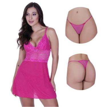 Imagem de Camisola sem Bojo com Detalhe Renda Calcinha Tule Transparente -c4 JOA
