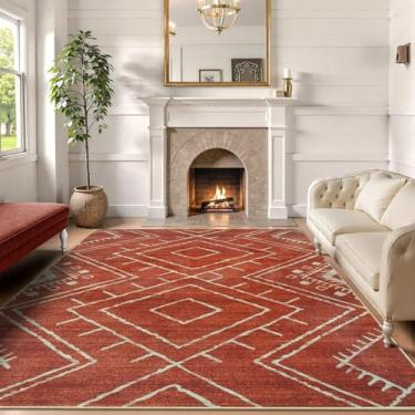 Imagem de LIVEBOX Tapete marroquino 20 x 25 cm, tapete laranja lavável para sala de estar e quarto, tapete tribal ocidental antiderrapante geométrico macio tapete de diamante para sala de jantar, decoração de