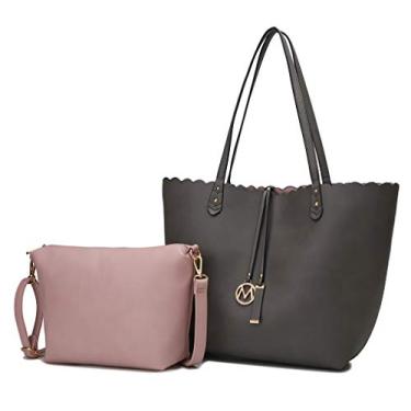 Imagem de MKF Collection Bolsa feminina de couro vegano – Bolsa carteiro com alça de ombro, Amahia Rosa carvão, Large