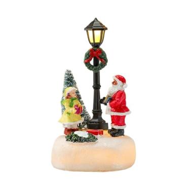 Imagem de Generic Figura de cena de vila natalina com lâmpadas de rua, coleção de centro de mesa de resina iluminada, enfeites de Natal para decoração de mesa, Style a