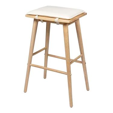 Imagem de JONATHAN Y BSL2002B Peroni 77,5 cm MidCentury Classic Saddle-Seat Banqueta de bar de madeira maciça/couro vegano frente única com almofada removível para piscina, deque, beira da piscina, marrom/teca