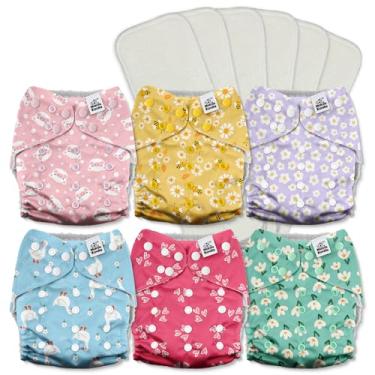 Imagem de Mama Koala Fraldas de pano 3.0 para bebês com forro AWJ, pacote com 6 inserções de fralda de pano natural de 5 camadas – Fraldas de bolso reutilizáveis e laváveis (A-Flower Romance)