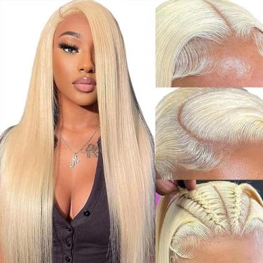 Imagem de Peruca frontal loira 613 - HD, 13 x 4, 180% densidade peruca transparente reta, pré-arrancada, sem cola, 55 cm