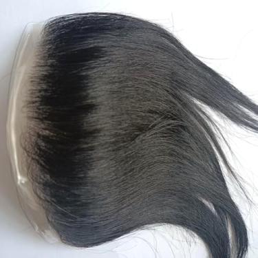 Imagem de SeraphicWig Peruca masculina de cabelo peruca para testa frontal em forma de V pele natural PU ao redor da base do cabelo tamanho 1,5 x 16 cm preto natural