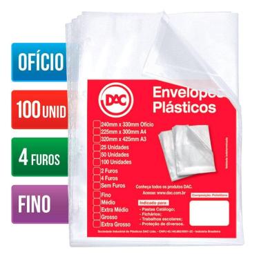 Imagem de Envelope plástico ofício 0.06 4 furos 5070 Pct 100 unid Dac