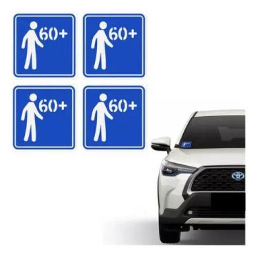 Imagem de 4 Adesivos Idoso 60+ Para Vidro Interno Do Carro 10x10 Azul - no-brand