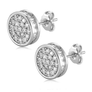 Imagem de Brincos masculinos banhados a ouro 14 k com zircônia cúbica incrustada hip hop com fecho de zircônia cúbica para homens, Medium, Latão, Sem pedra preciosa