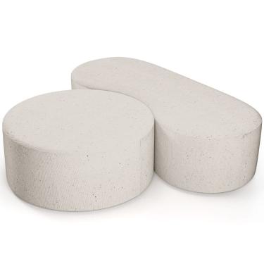 Imagem de Kit Puff Redondo Lola e Puff Recamier Orgânico Orbit W01 Linho Cru - Lyam Decor