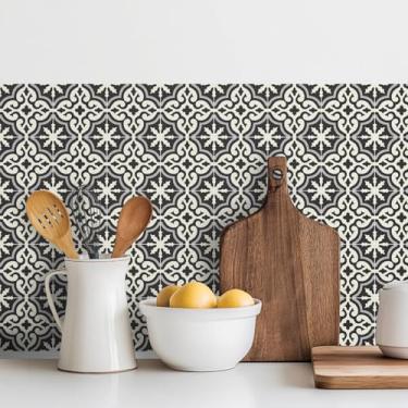 Imagem de MEIHEA Pacote com 16, adesivos de azulejo boho terracota sunburst de 15,9 x 15,9 cm, adesivos de vinil à prova d'água, azulejos autoadesivos para cozinha Backsplash, decoração de escada de parede