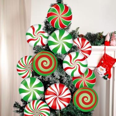 Imagem de 12 peças de enfeites de Natal grandes coloridos para árvore de Natal, decorações de palitos de árvore de Natal, pirulito, hortelã-pimenta, enfeite de árvore de Natal para casa, escritório, inverno