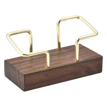 Imagem de SOFPLATE Suporte de cartão de visita de madeira, suporte de cartão de visita, mesa criativo, vertical, liga dourada, base de madeira, porta-cartões postais para escritório, casa, cabine de exibição