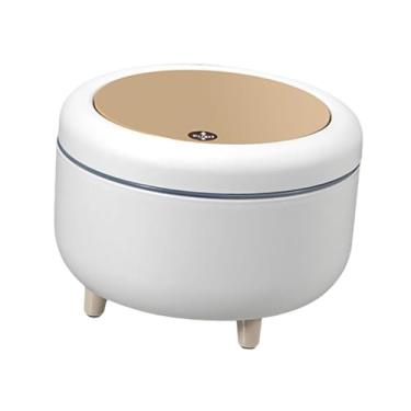 Imagem de IEUDNS Lixeira com tampa, cesto de lixo com tampa de pressão, redondo, lixeira moderna e resistente, tampa de pressão nórdica para berçário, cozinha e quarto, Mesa