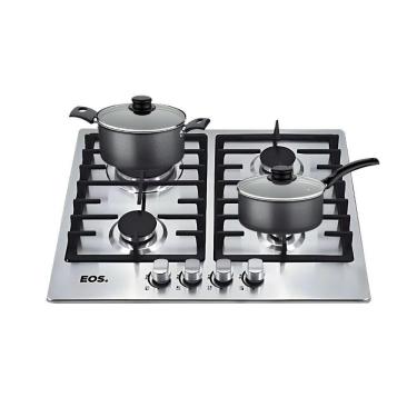 Imagem de Fogão Cooktop Inox A Gás 4 Bocas 1 Dupla ECG04 Eos + 2 Panelas Tramontina Turim Bivolt