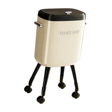 Imagem de Bothyi Lata de lixo com pernas antidobráveis, grande capacidade de 15L, balde de papel criativo com tampa selada para banheiro, escritório, banheiro, quarto, Branco com Rodízio