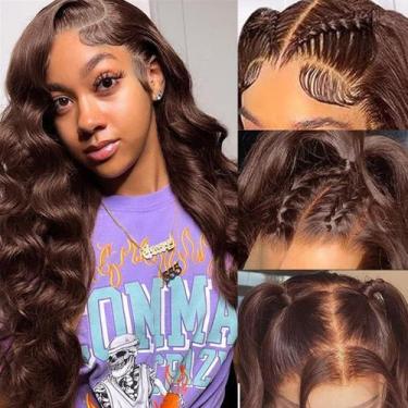 Imagem de Peruca frontal de renda Guebb Body Wave Chocolate Brown Human Hair