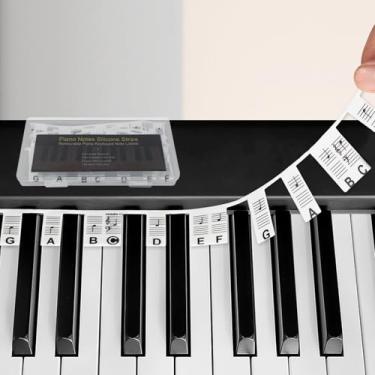 Imagem de ZUFECY Notas de piano para iniciantes, silicone removível de 88 teclas, etiquetas de notas de teclado de piano para aprendizagem, guia de notas de piano vem com caixa