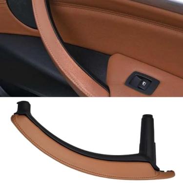 Imagem de Maçaneta interna de couro do lado do passageiro direito/apoio de braço da porta esquerda para BMW X5 E70 2007-2013 X6 E71 E72 2008-2014 (direita, marrom)