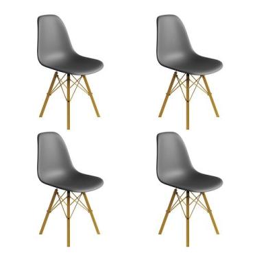 Imagem de Conjunto 4 Cadeiras Eames Estilo Moderno em Ferro Dourado com Assento 