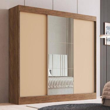 Imagem de Guarda-roupa Casal Com Espelhos 3 Portas De Correr 4 Gavetas Multimóveis Cr35385 Castanho-Nude