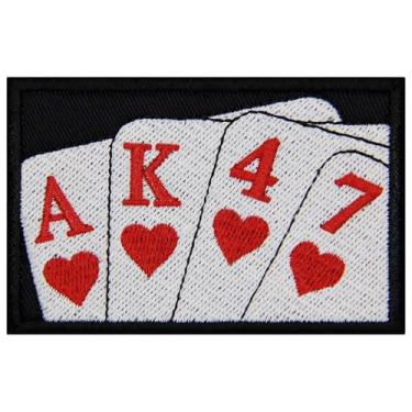 Imagem de EmbTao Emblema de motociclista bordado AK47 Cartão de pôquer AK47 com aplique de ferro no emblema costurado