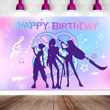 Imagem de Decorações de fundo de festa de feliz aniversário cantor, faixas de festa com tema de filme de música mágica, banners de festa de aniversário de desenhos animados, suprimentos de decoração de fundo