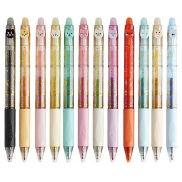 Imagem de MOZXIRZ 12 canetas coloridas apagáveis, lindas canetas coloridas de gel com glitter, canetas coloridas retráteis, canetas de 0,7 mm, canetas para escritório, escola, mulheres, meninas, homens, meninos