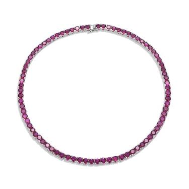 Imagem de Zoryxia Colar feminino de tênis com zircônia cúbica vermelha rubi, prata e latão redondo, declaração minimalista brilhante, comprimento ajustável, presente inspirado em pedra de nascimento em julho