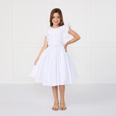 Imagem de Vestido Infantil Branco Manga Borboleta Com Babado Batizado Noivinha -
