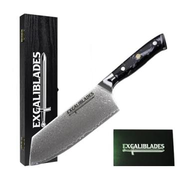 Imagem de EXCALIBLADES Cutelo De Açougueiro, Faca De Cozinha Para Cortar Vegetais, Faca De Chef De Cozinha De 6,8 Polegadas, 67 Camadas, Aço Inoxidável Damasco, Faca Afiada Para Picar, Antiderrapante, Cabo De