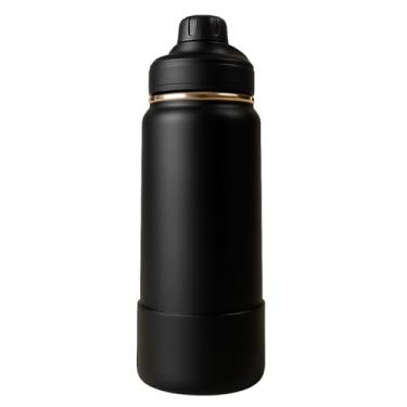 Imagem de Garrafa Térmica 1000ML - Duplamente Isolada a Vácuo, Aço Inox 304, Capa Protetora da Base de Silicone, Mantém Bebidas Gelada 24 horas e Quente 12 horas (Preto)