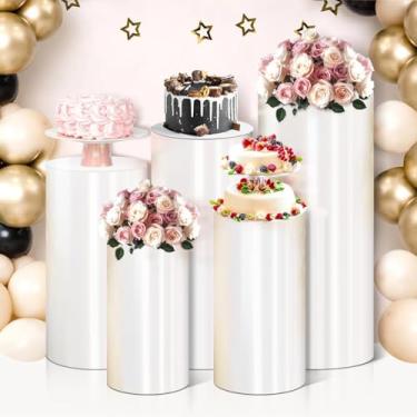 Imagem de Autoneril Suporte de pedestal cilíndrico branco, suporte de pedestal de cilindro, portátil, resistente, para decoração de festa de casamento, aniversário, cupcakes, arranjos florais - 5 peças