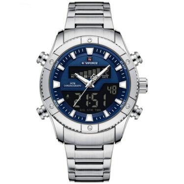 Imagem de Relógio De Quartzo Eletrônico Luminoso à Prova Dágua Pulseira Aço Inoxidável Azul