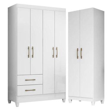 Imagem de Guarda Roupa Solteiro Chile E Armário Multiuso New Iris Branco Brilho- Moval