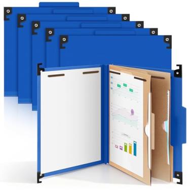 Imagem de Henoyso Pasta de arquivo de classificação Pressboard com 2 divisórias 29,5 x 24 cm, tamanho carta, resistente, organizador para professores de consultório médico, azul, 10 pastas por caixa