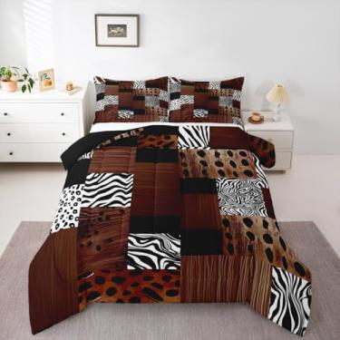 Imagem de Feelyou Conjunto de edredom de leopardo marrom para todas as estações, estampa animal, com 2 fronhas, microfibra zebra, roupa de cama queen abstrata, para decoração de quarto, edredom respirável