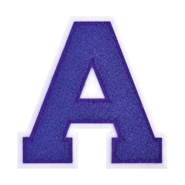 Imagem de 1 peça de patch de letra de chenille roxo de 11,4 cm com borda branca – Remendos do alfabeto para roupas, jaquetas, mochilas, chapéus para decoração personalizada, nome personalizado e artesanato. (A)