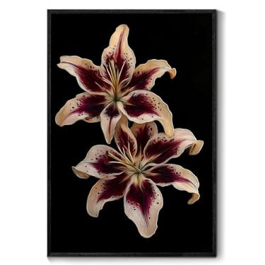 Imagem de Dark Academia Flower Wall Art Moody Floral Artwork Dark Lily Picture Elegant Flower Painting Gothic Botanical Prints Victorian Floral Picture Trendy Black Flowers Canvas Wall Art Room 40 x 61 cm Sem