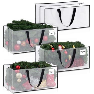 Imagem de AceOrbit Conjunto de 5 sacos de armazenamento de árvore de Natal de plástico à prova d'água com alças e zíperes duplos para árvores artificiais desmontadas, protege decorações de férias e infláveis