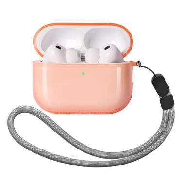 Imagem de Capa Airbag para AirPods Pro 3, TPU de alta transparência e antiamarelamento, design antidescolamento para tampa superior, compatível com carregamento sem fio, vem com cordão (laranja)