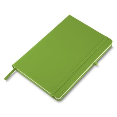 Imagem de Caderno de anotações com elástico no tamanho A5, suporte para caneta, capa dura em material sintético, miolo 80 folhas pautadas na cor bege. Caderno A5 Capa em PU (21x14,5) (1, Verde)