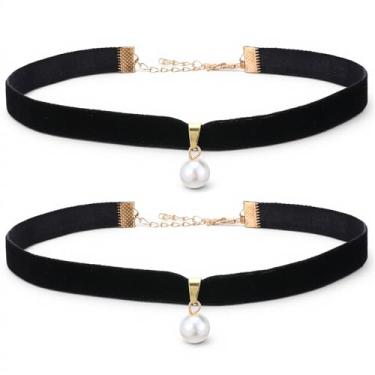 Imagem de Colar gargantilha de veludo preto e pérola ajustável para mulheres, clássico, vintage, pérola, preto, veludo, sexy, para dia dos namorados, Halloween, cosplay, festa, joias, acessórios de pescoço