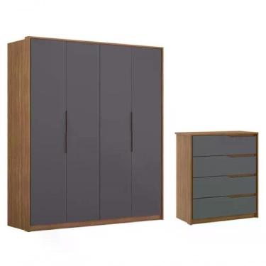 Imagem de Conjunto Guarda Roupa Atore E Comoda Atria Amendola Grafito - DEMARTÊZ