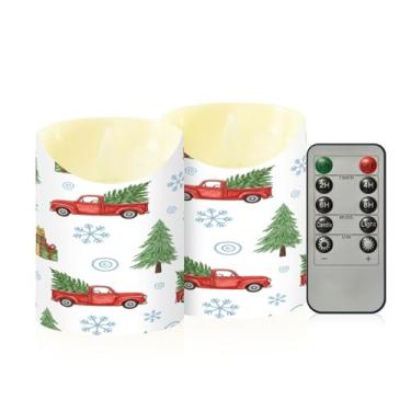 Imagem de Wassud Caminhonete de árvores de Natal, velas sem chamas com controle remoto, velas realistas cintilantes com temporizador, velas decorativas para Natal, casamento, festa, decoração de casa pequena