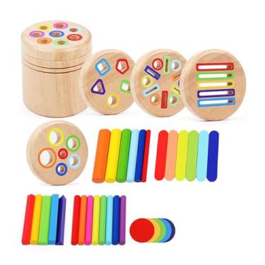 Imagem de KiBcsLic Brinquedo de madeira para por cores, jogo de copos e cilindros para meninos e meninas de 1, 2 3 anos, 5 in 1