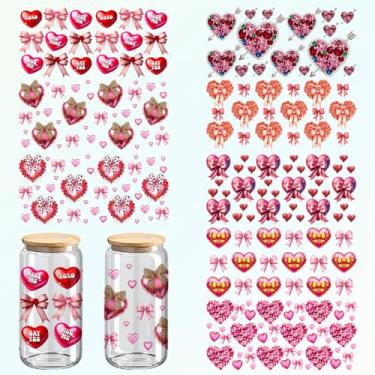 Imagem de Adorável presente para esposa, adesivos de embrulho de copo DTF de Dia dos Namorados, pacote com 8, design de coração de amor UV para copos de 473 ml, artesanato em vidro e madeira, 28 x 12 cm (509)
