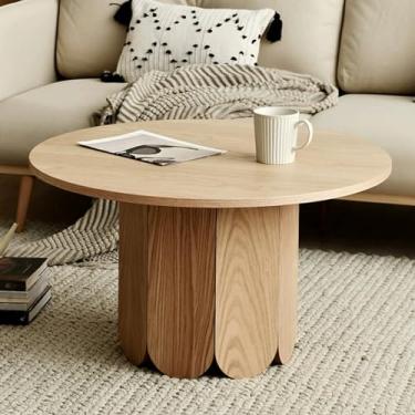 Imagem de Mesa de centro redonda para sala de estar, mesa de centro de madeira, mesa lateral pequena para sala de estar, mesa lateral de sofá, para uso na sala de estar, quarto, escritório (80 cm)