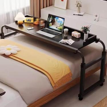Imagem de HGTRH Mesa de cama com 4 rodas, mesas de cama ajustáveis 115-210 cm, mesa de computador, estação de trabalho, mesa de laptop, mesa médica, moldura preta